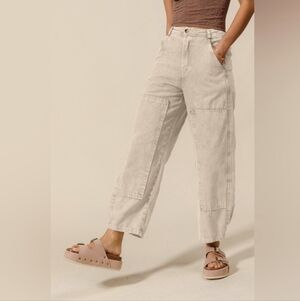 Oatmeal Beige Bohemian Casual Chic Barrel Jeans